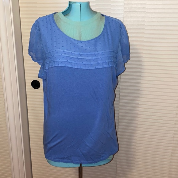 EUC Elle textured ruffled sleeveless top, blue Size L -fg - Picture 1 of 9